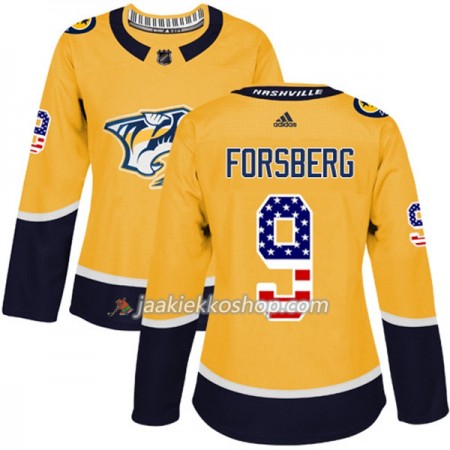 Nainen NHL Nashville Predators Pelipaita Filip Forsberg 9 Adidas 2017-2018 Kulta USA Flag Fashion Authentic